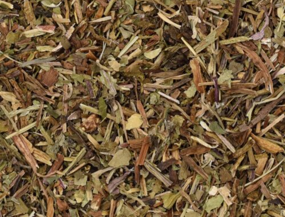 Close-up texture of dried dandelion leaf, showing finely cut green leaves used for teas and herbal remedies.