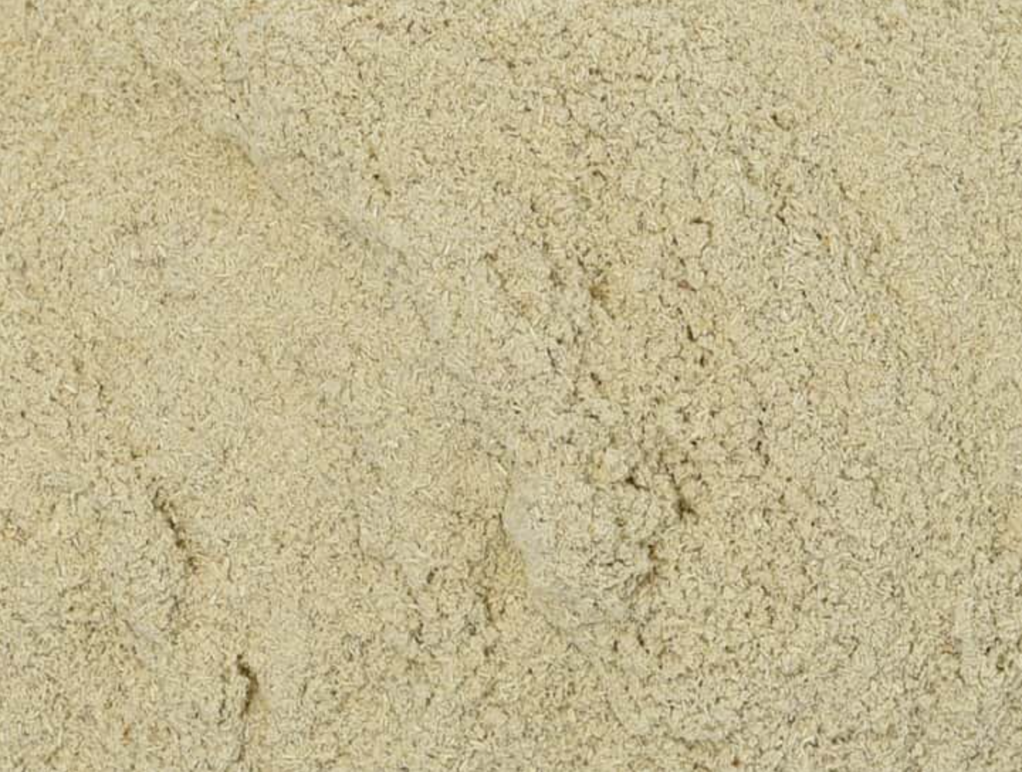 Close-up texture of dried hydrangea root powder, showing fine beige powder used for teas and herbal remedies.
