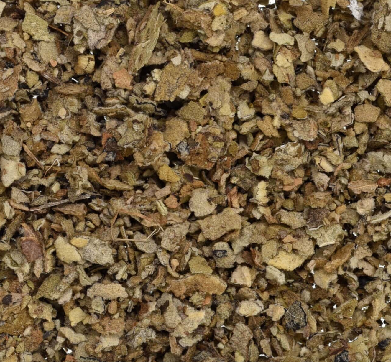 Close-up of dried mullein leaf, showing finely cut green leaves used for teas and herbal remedies.